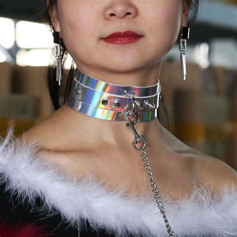 New 2018 Sexy Choker Collar Long Chain Silver Rivet Leather Choker Bondage Goth Jewellery Women