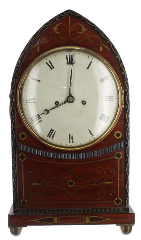 Good English Mahogany And Inlaid Double Fusee Gothic Lancet Mantel Clock The Movement Back