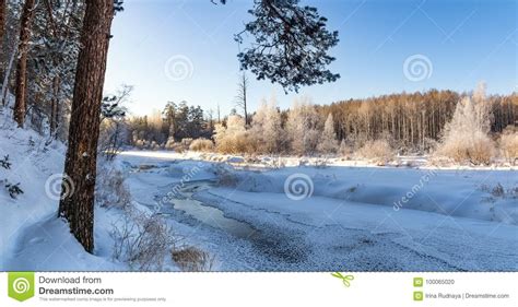 Frosty Winter Morning Landscape With Mist And Forest River Russia