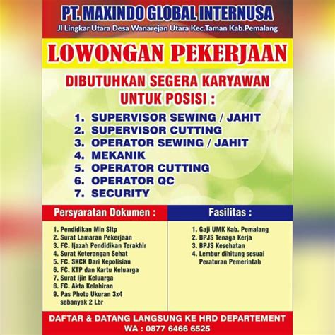 Lowongan kerja purbalingga dan sekitarnya. PT Maxindo Global Internusa Pemalang | Pabrik Garmen ...