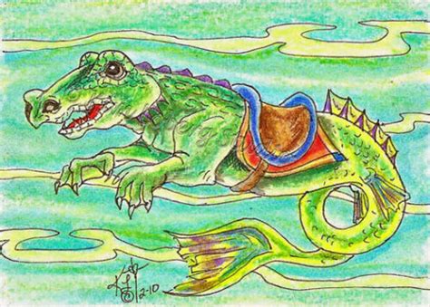 Sea Carousel Alligator Aceo Ebsq Kim Loberg Mini Art Original Fantasy