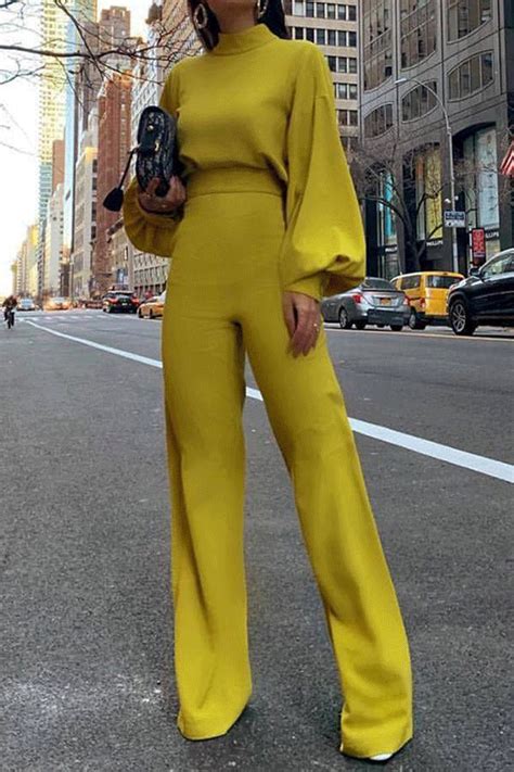 fashion bishop sleeve pure colour half collar jumpsuits in 2021 jumpsuit fashion