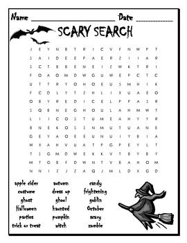 Halloween Word Search - Scary Search by Comfy Cozy Classroom | TpT