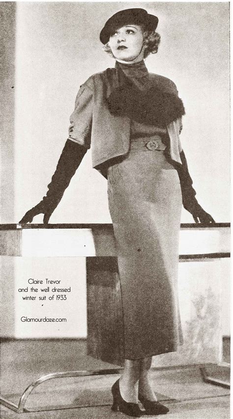 Fashion in the 1930s was just as glamorous as the 1920s, just in a different way. 1930s Fashion - Claire Trevor's well dressed winter suit ...