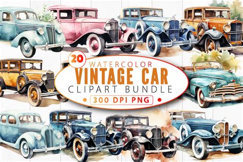Watercolor Vintage Car Clipart Bundle Graphic By Stcrafts · Creative