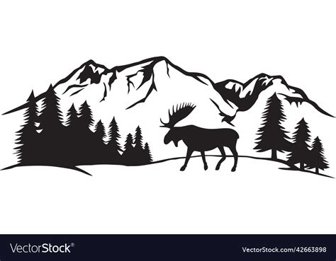 Moose In Mountains Black And White Royalty Free Vector Image