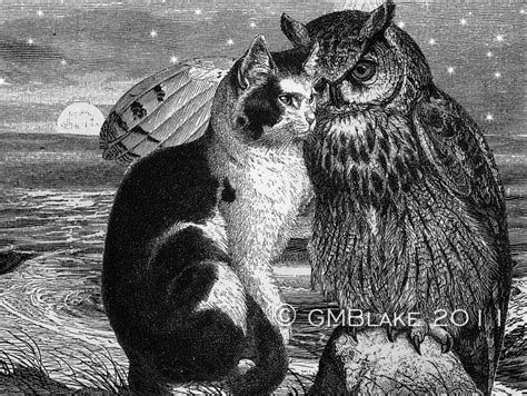 Owl And Pussycat Engraving Collage Signed And Numbered Art