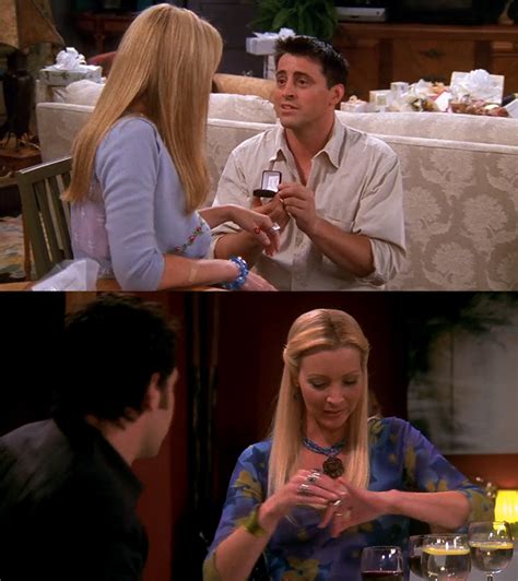 In Friends In S08e02 Phoebe Accepts Joey S Proposal In S10e05 Phoebe Removes A Ring On Her