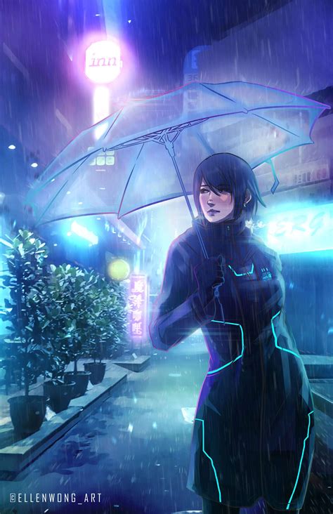 City Rain Cyberpunk Girl Art By Ellen Wong Rcyberpunk