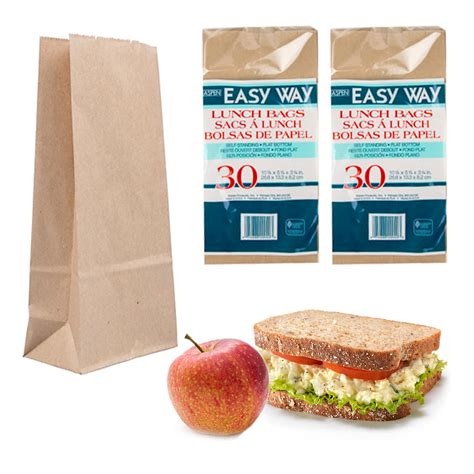 60 Pc Lunch Bag Brown Paper Bags Sandwich Container Snack Food Grocery