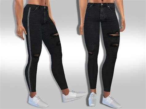Male Sims Black Ripped Line Jeans The Sims 4 Catalog