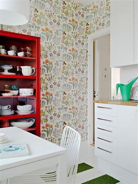 Floral Pattern Modern Kitchen Wallpaper Kitchen Wallpaper Home Decor