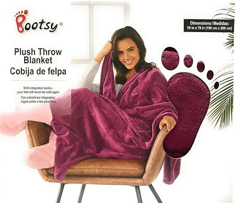 Bootsy Wearable Fleece Blanket With Feet Pockets For Adult Women Micro