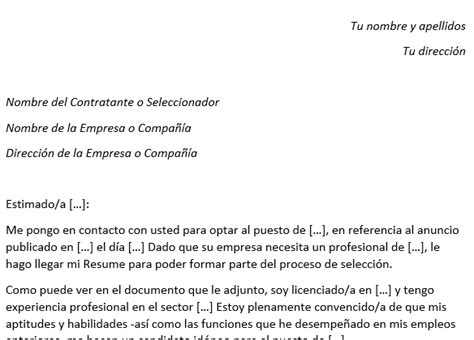 Ejemplo De Cover Letter En Español Para Resume Modelo Curriculum