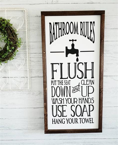 Bathroom Rules Wood Sign Framed Sign Decorating Ideas And Accessories