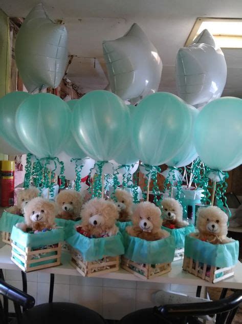 A Bunch Of Very Cute Brown Teddy With Light Green Balloons I