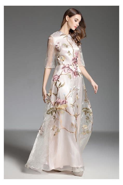Organza Embroidery Flowers Long Party Dress - $131 #CK591 - SheProm.com