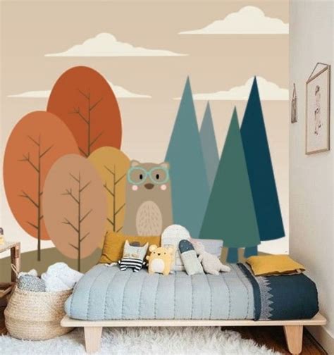 Bear in Forest Wall Mural Removable Wallpaper Kids Mural, Peel & Stick ...