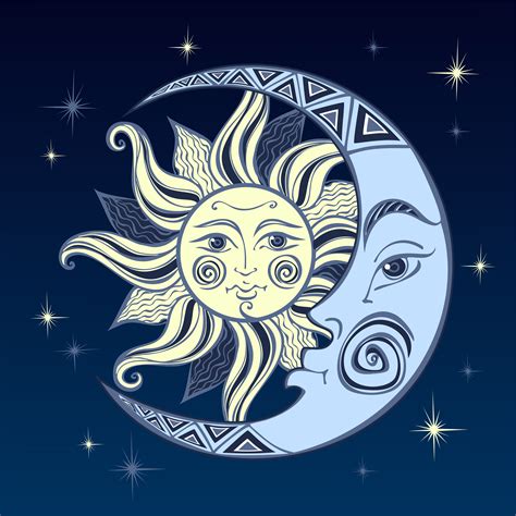 The Moon And The Sun Ancient Astrological Symbol Engraving Boho