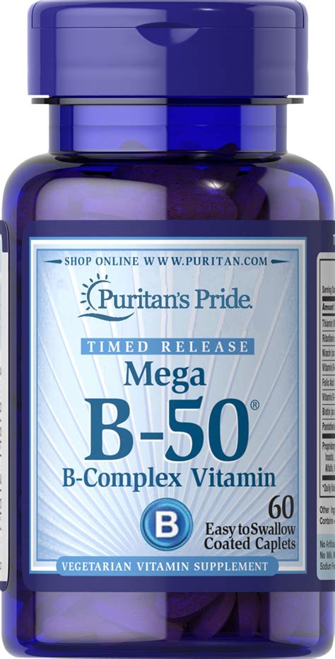 A review of the supplement facts panel illustrates each b vitamin is dosed more than the daily values and that the formula includes choline and inositol. Vitamin B-50® Complex Timed Release 60 Caplets | B ...
