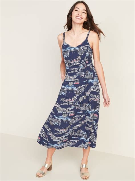 Old Navy Printed Fit And Flare Cami Midi Dress Comfortable Dresses For