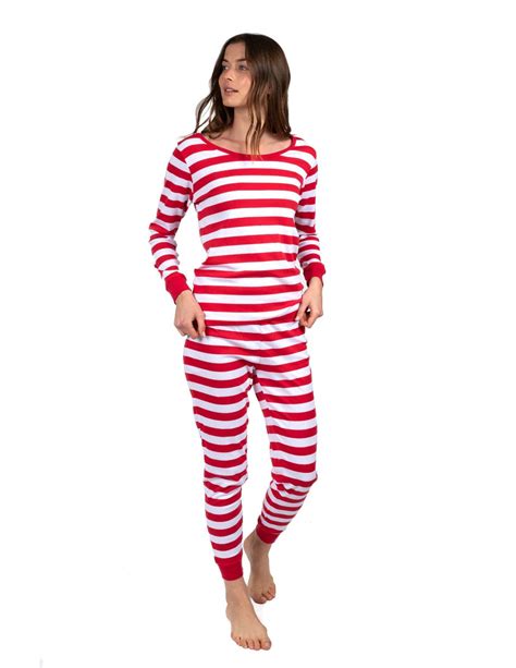 Leveret Womens Red And White Cotton Stripes Pajamas Leveret Clothing