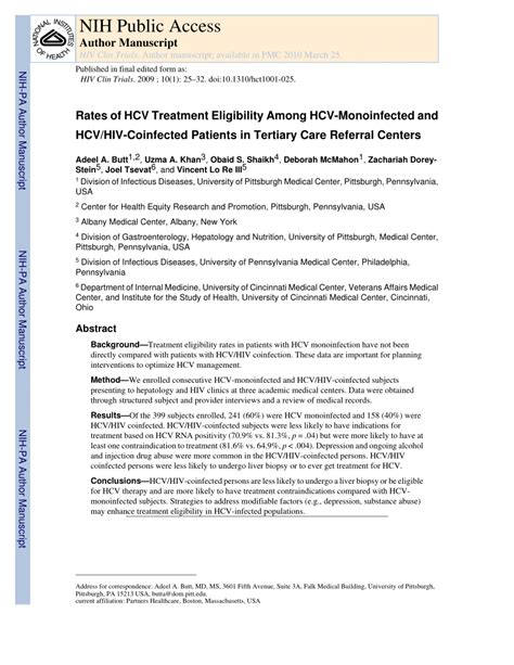 Pdf Rates Of Hcv Treatment Eligibility Among Hcv Monoinfected And Hcv