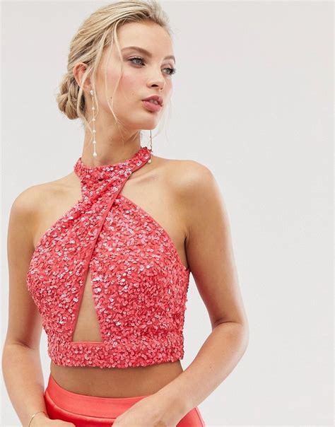 top by dolly and delicious if it sparkles we re into it high neck front and back cut outs cropped