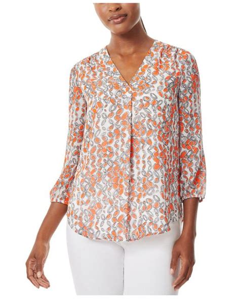 Jones New York Chiffon V Neck Pleat Front Blouse With Elastic Cuff In
