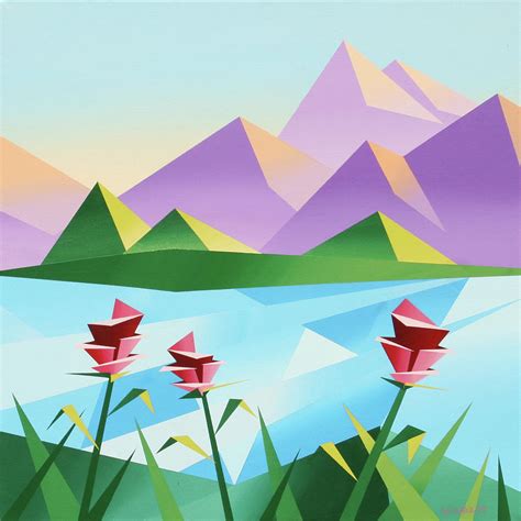 Abstract Sunrise At The Mountain Lake 2 Painting By Mark Webster