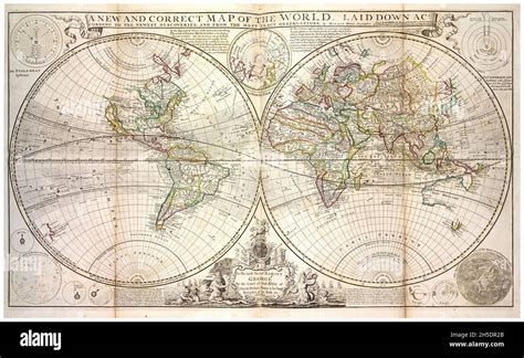 18th Century Vintage World Map By Herman Moll Circa 1736 Stock Photo