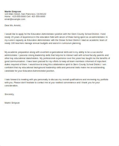 After all, each position values different experiences and. Sample cover letter for education administrator March 2021
