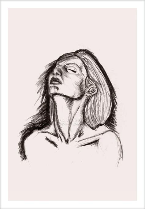 Charcoal Pencil Drawing Of Woman With Head Tilted Back Art PRINT Etsy Pencil Drawings Of