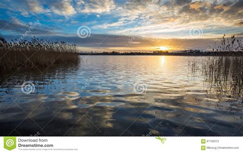 Beautiful Sunset Over Calm Lake Stock Image Image Of Daylight Blue