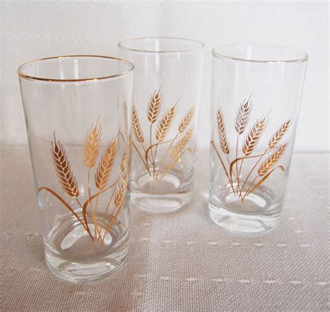 Vintage Glass Stemware Mid Century Gold Wheat Pattern 005