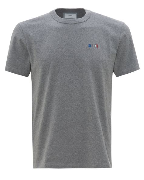Ami Mens French Tricolour Logo T Shirt Regular Fit Heather Grey Tee