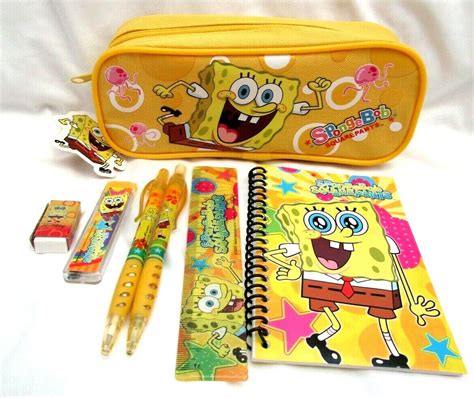 Spongebob Squarepants Yellow Pencil Case Pouch6pc Spongebob Stationary