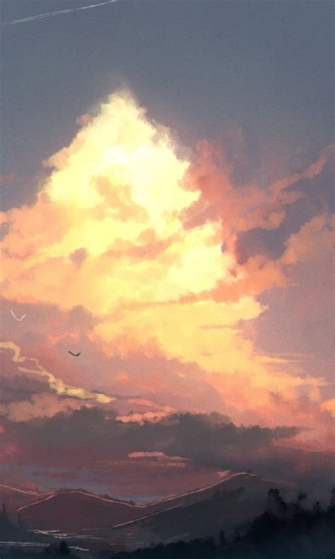 Download 768x1280 Anime School Girl Profile View Clouds Scenic Bag