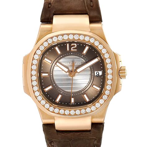 Women's watches from patek philippe. Patek Philippe Nautilus Rose Gold Diamond Brown Strap ...