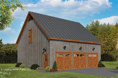 Barn Style Garage Plan With Three 9 By 8 Bays And Loft Above