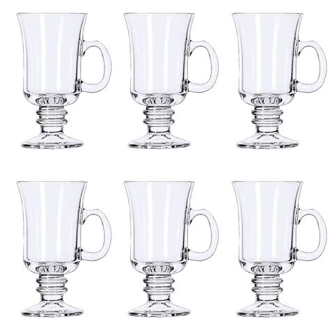 Traditional Irish Coffee Glass Coffee Mugs Pedestal Design 8 Oz Set Of 6 Thick Wall Glass