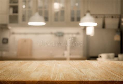 Wood Table Top On Blur Kitchen Room Background Stock Photo Image Of