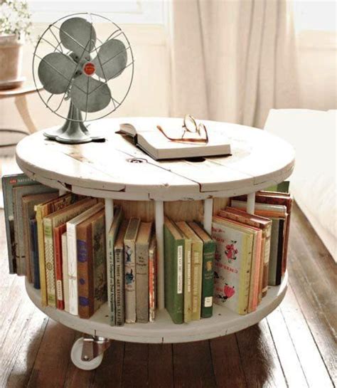 Refinish and distress a console table. Shabby Chic round coffee table bookshelf, vintage ...