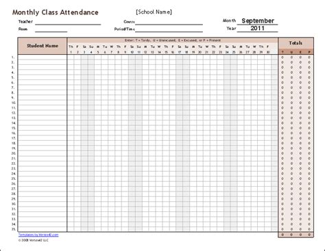 Download The Monthly Class Attendance Template From