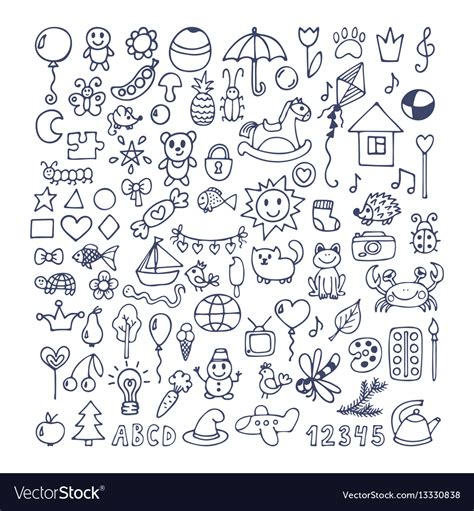 Collection Of Hand Drawn Cute Doodles Doodle Vector Image