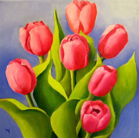 Nels Everyday Painting Potted Pink Tulips Sold
