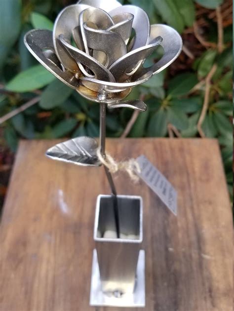 Metal Rose And Vase Metal Rose And Vase Sculpture Welded Etsy