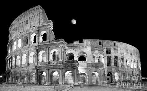 Ancient Rome In Black And White Roman Colosseum At Night Photograph