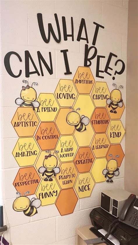 A Bulletin Board That Says What Can I Bee With Bees And Honeycombs On It