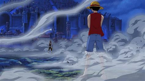 Luffy picking up his straw hat. Luffy VS Usopp! Butsukaru Otoko no Iji - aus der OnePiecePedia, der freien Enzyklopädie zu ...